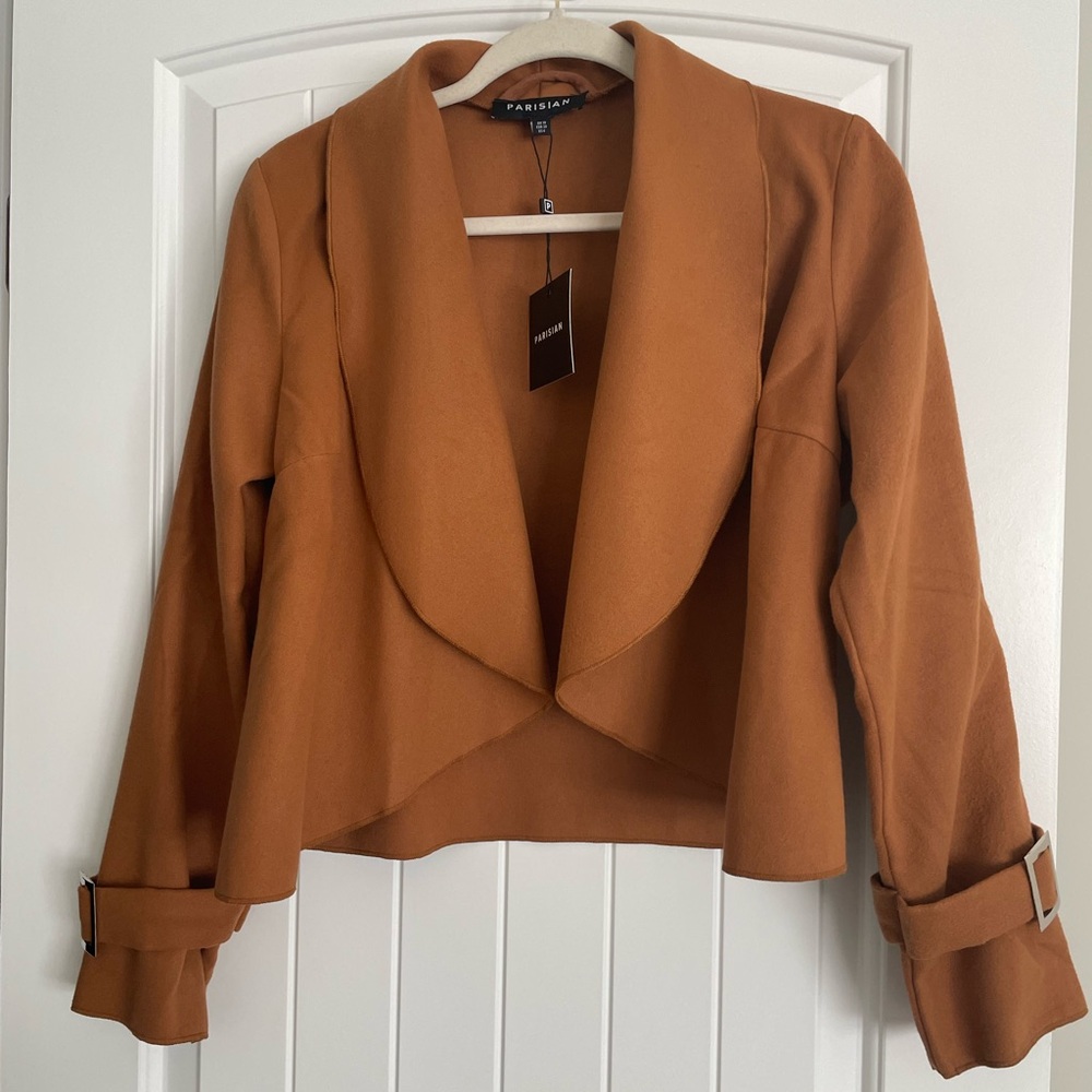 Parisian Works Rust Cropped Blazer with Shawl Collar